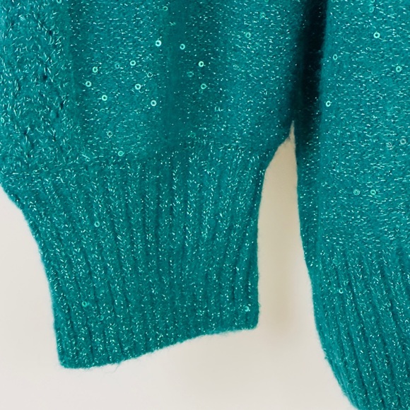Liz Claiborne Emerald Shine Sweater Ribbed Cuffs /Waistband Puff Shoulde… - Picture 7 of 11